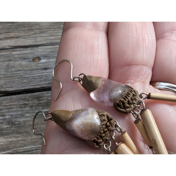 Vintage Stone Bohemian Earrings, Handcrafted Purple Gemstone Dangle Earrings - Picture 9 of 10